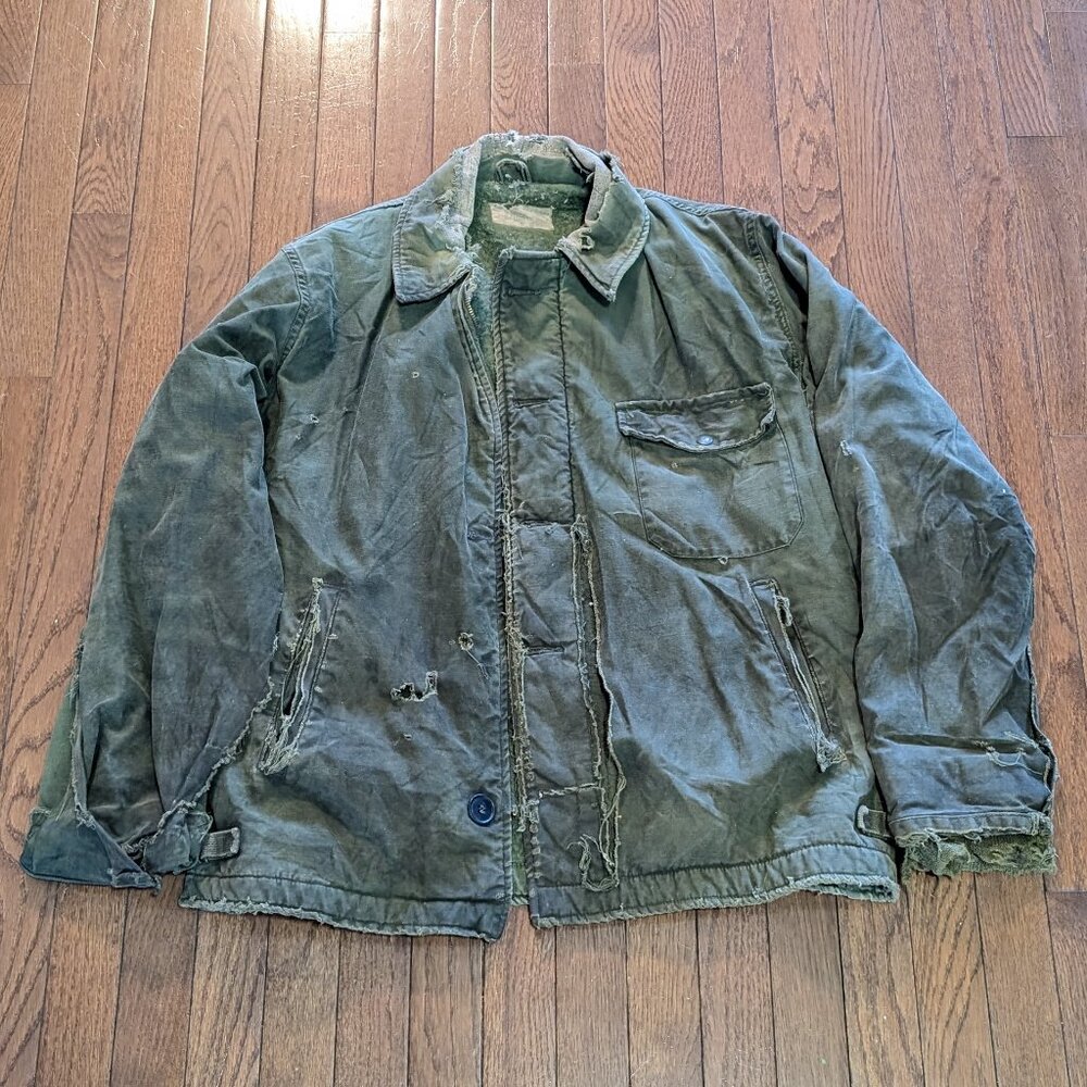 Vintage 60's USN US Navy Military A-2 Extremely Distressed Cold Weather Jacket L